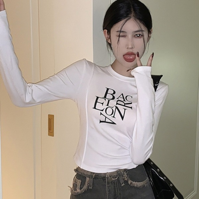 피어니스트 여성용 메이크 슬림핏 긴팔 심플 티셔츠