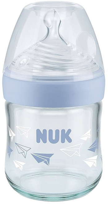 NUK 自然母感玻璃奶瓶 附中圓洞矽膠奶嘴 1號 0-6個月, 顏色隨機, 120ml, 1個