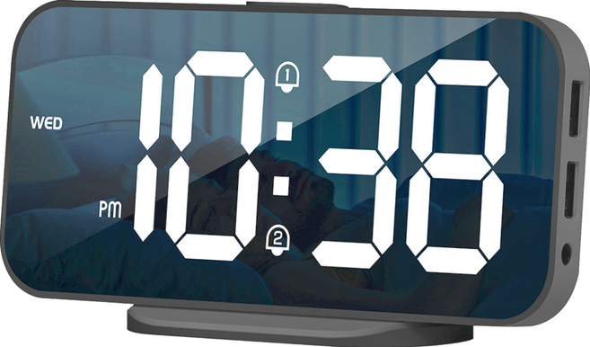 WE CHAMP 簡約LED鏡面數字電子鬧鐘 - 貪睡功能 / 3檔亮度可調節 / 記憶功能 / 夜間亮度模式, 黑色