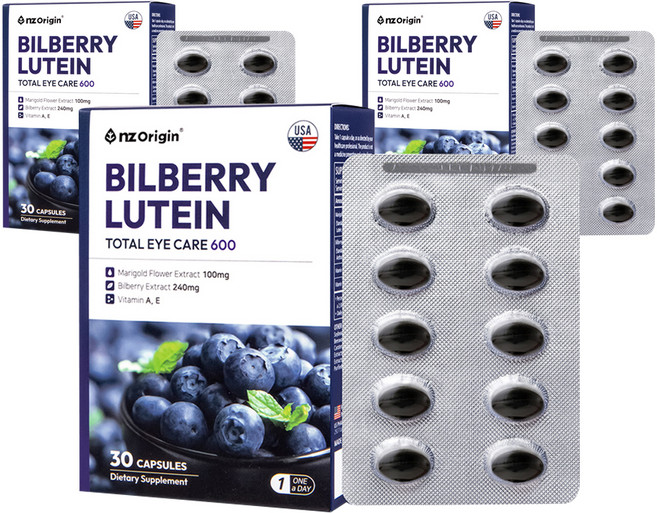 엔젯오리진 빌베리 루테인 토탈 아이케어, 30정, 3개