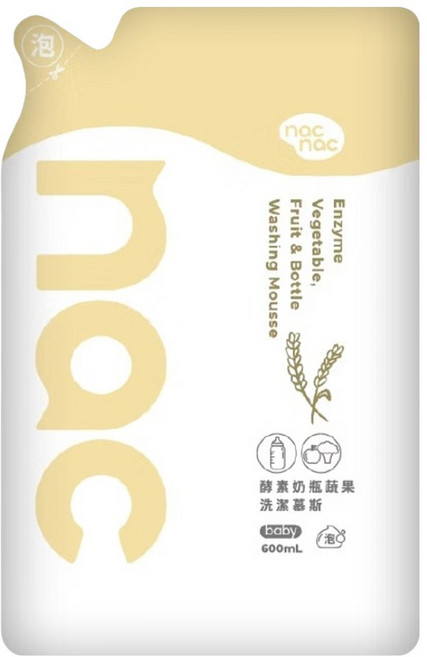 nac nac 酵素奶瓶蔬果洗潔慕斯 補充包, 1包, 600ml