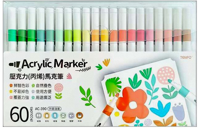 TEMPO 節奏牌 壓克力丙烯馬克筆, 60色, 1盒