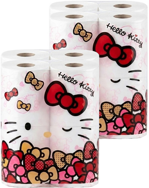 Hello Kitty 凱蒂貓 印花滾筒雙層原木紙漿衛生紙, 30m, 4捲, 2袋
