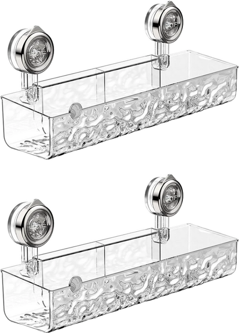 byjoyyou 吸盤系列 透明波紋浴室瓶罐收納架 四方款, 2個, 透明白