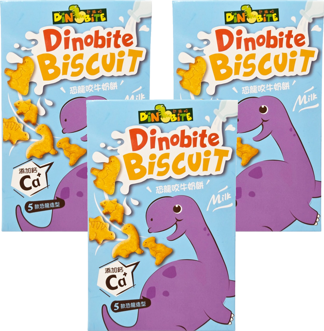 DiNOBiTE 恐龍咬 牛奶餅 外盒款式隨機, 60g, 3盒