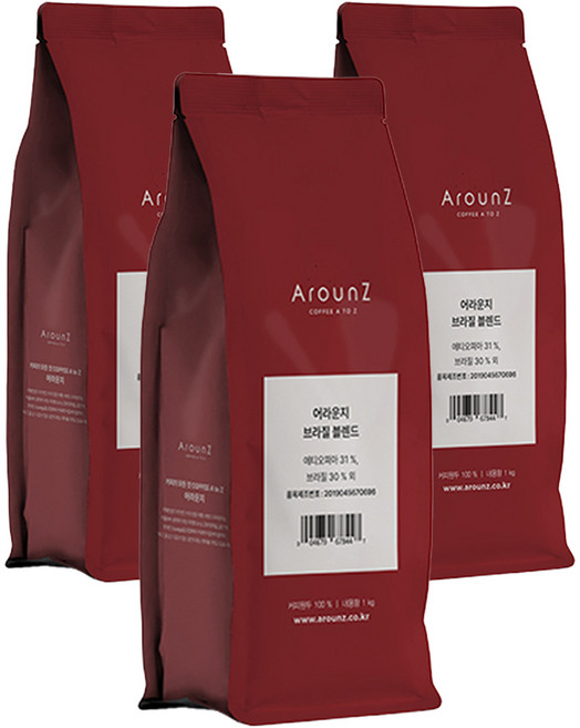 어라운지 블렌드 원두, 1kg, 3개, 홀빈(분쇄안함)