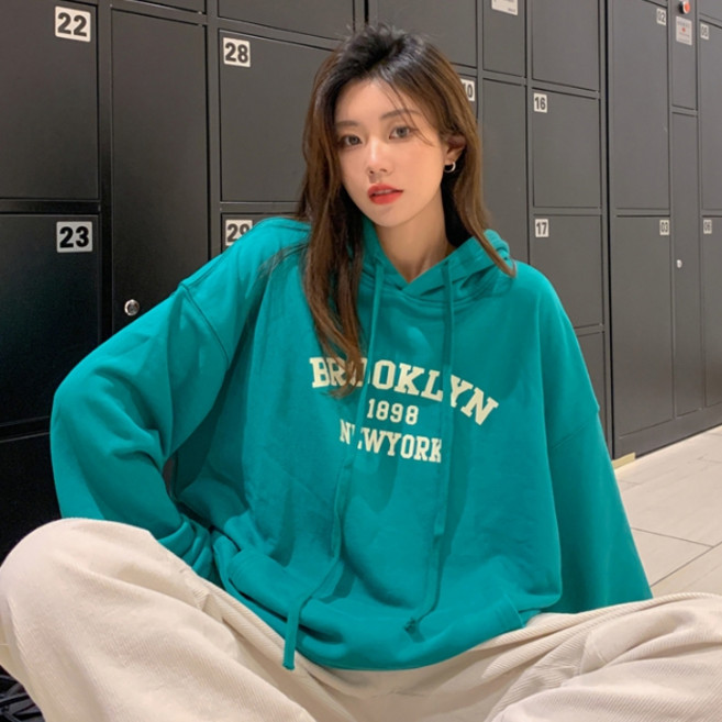 루나걸 여성용 뉴욕 레터링 후드 맨투맨 L24WT102424