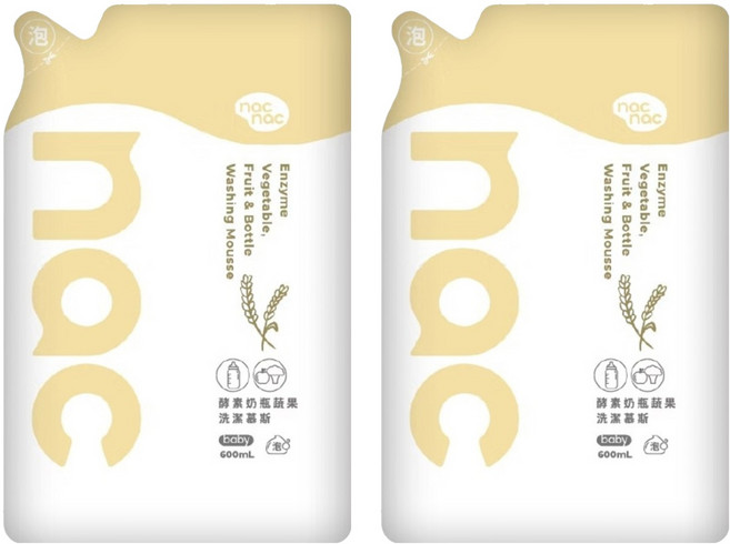 nac nac 酵素奶瓶蔬果洗潔慕斯補充包, 2包, 600ml