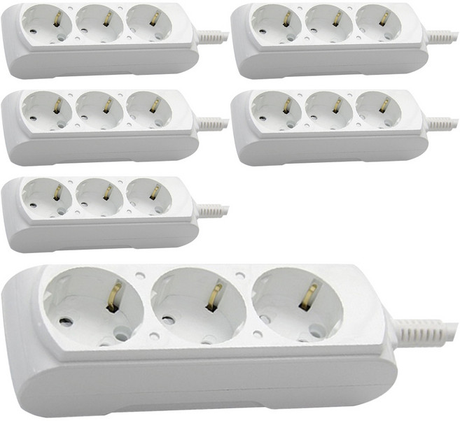 거성산업 접지형 3호 멀티탭 3구 + 안전커버 2p, 혼합색상, 6세트, 2.5m