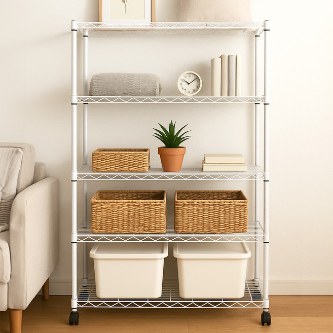 코멧 5단 메탈랙 900 x 350 x 1500mm, 화이트