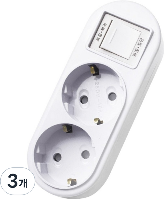 EcoPowerTap 韓國製造 無線 一字型 過載斷電 2孔延長線, 白色, 3個, 140mm