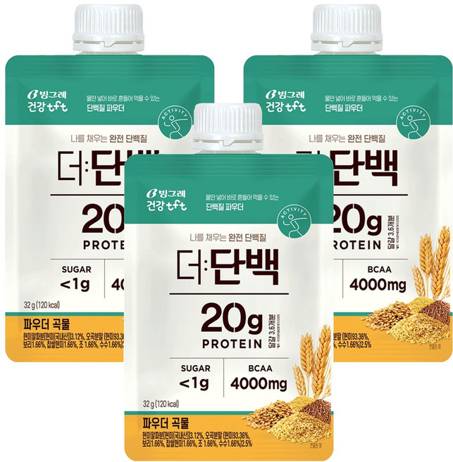 빙그레 더단백 파우더 곡물, 32g, 3개