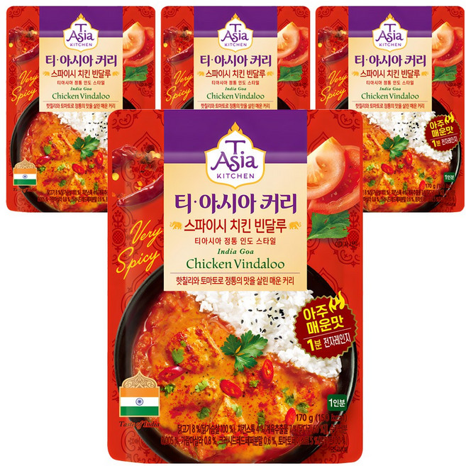티아시아키친 스파이시 치킨 빈달루 커리, 170g, 4개
