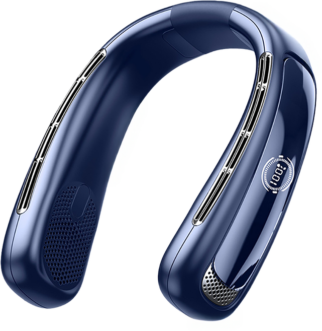 kyhome 冰感無葉數顯颶風製冷隨身掛脖風扇, 深藍色, N50