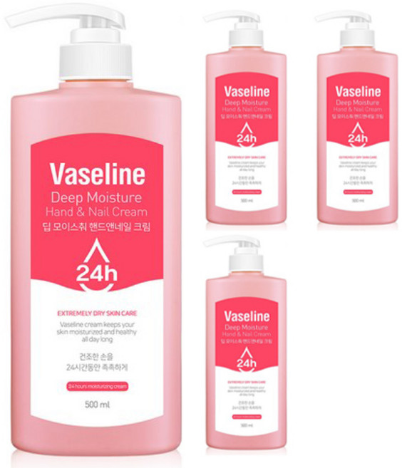 바세린 24h 딥 모이스춰 핸드앤네일 크림 머스크향, 500ml, 4개