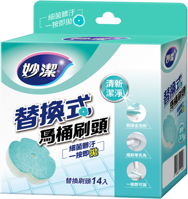 妙潔 替換式馬桶刷頭補充包 14片, 清新潔淨 綠色, 1盒
