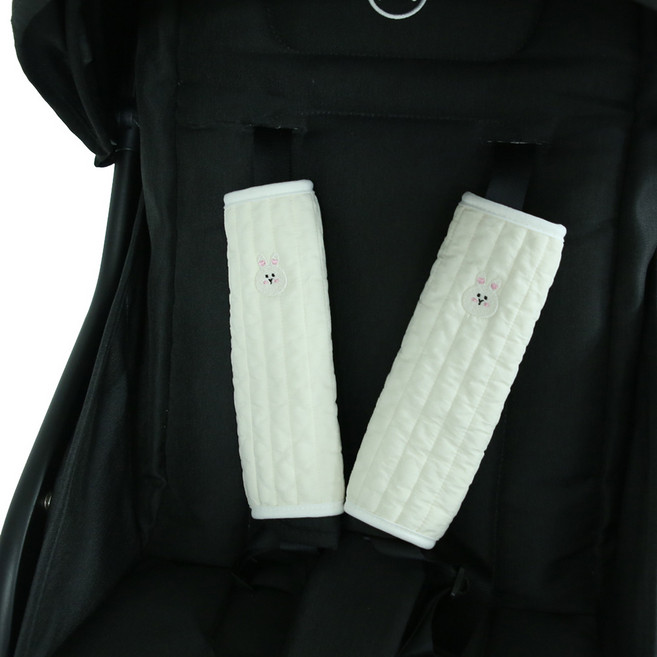 맘스포유 자수 누빔 유모차 안전벨트 커버 M, 화이트 토니, 2개