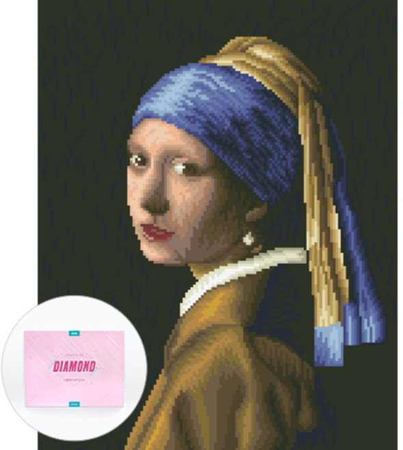 디클레어 액자 캔버스형 보석십자수 DIY 키트 40 x 50 cm, 진주귀걸이를 한 소녀, 1세트