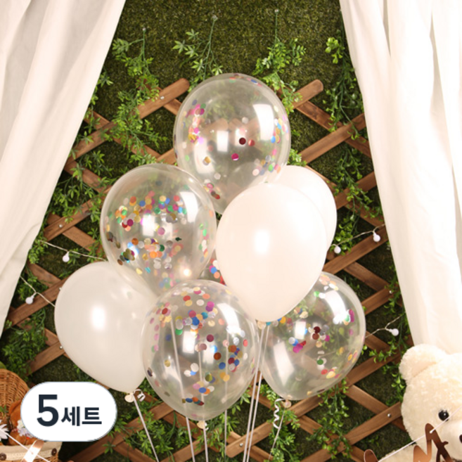 펄 혼합 메탈릭 컨페티 풍선세트, 레인보우, 5세트