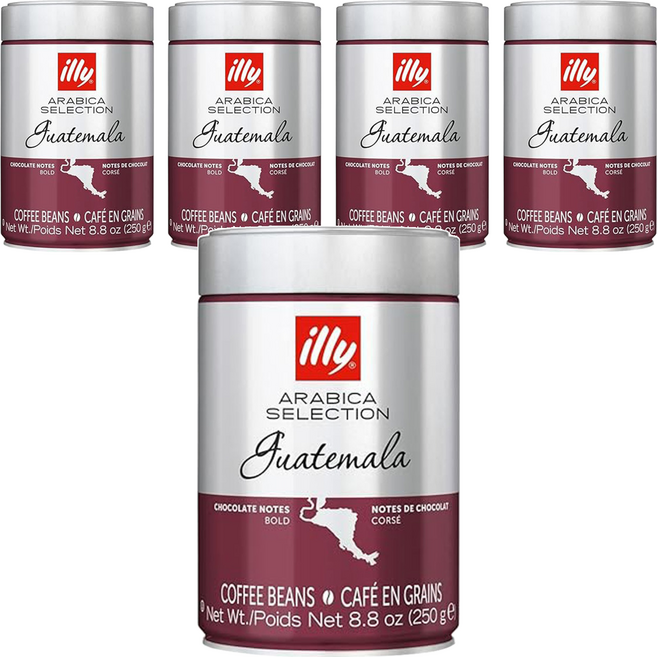 illy 意利咖啡 瓜地馬拉 Guatemala 單品咖啡豆 義大利原裝進口 專利氮氣加壓包裝 100%阿拉比卡咖啡豆, 咖啡豆(無研磨), 250g, 5罐