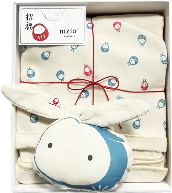 nIZio 招福帽兜斗篷浴巾禮組, 小小兔 桃紅藍色, 1組