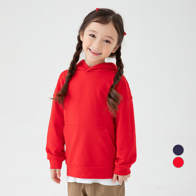 롤리트리 아동용 루즈핏 포켓 후드 티셔츠