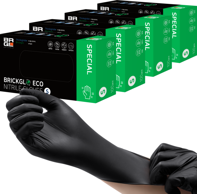 브릭글로 생분해성 에코 니트릴장갑 100p, 블랙, 소(S), 4개