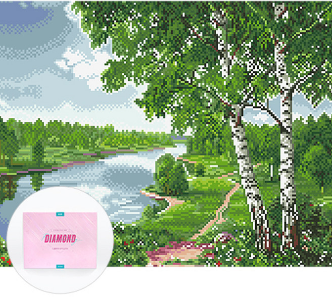 디클레어 액자 캔버스형 보석십자수 DIY 키트 40 x 50 cm, 여름 시냇가, 1세트