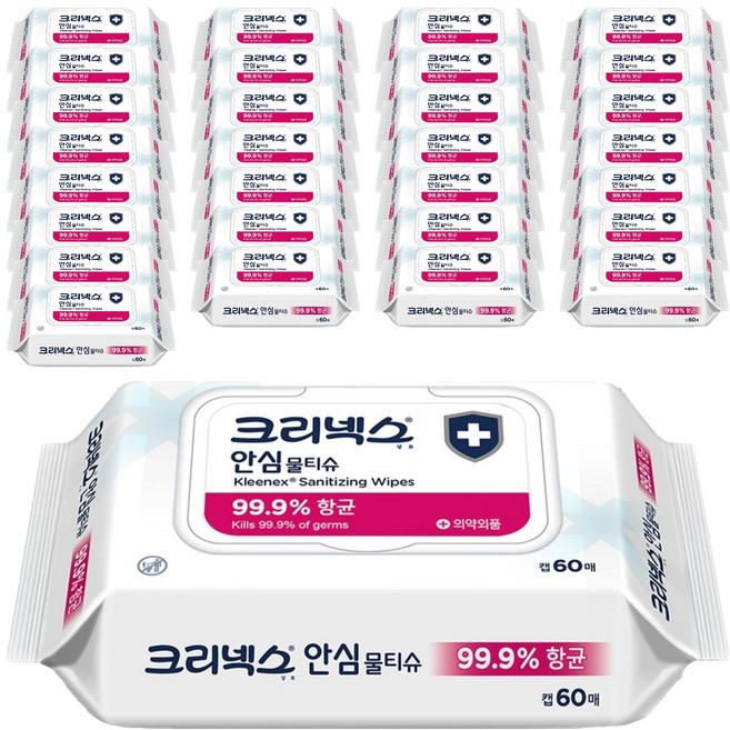 크리넥스 안심 물티슈 캡형, 60매입, 36개