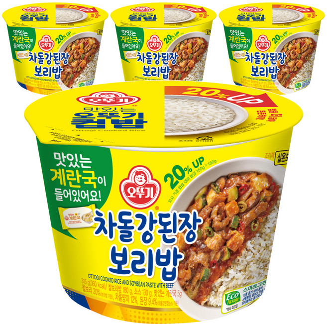 오뚜기 컵밥 차돌강된장보리밥+계란국, 315g, 4개
