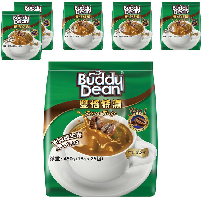 Buddy Dean 巴迪 三合一咖啡 雙倍特濃, 18g, 25包, 6袋