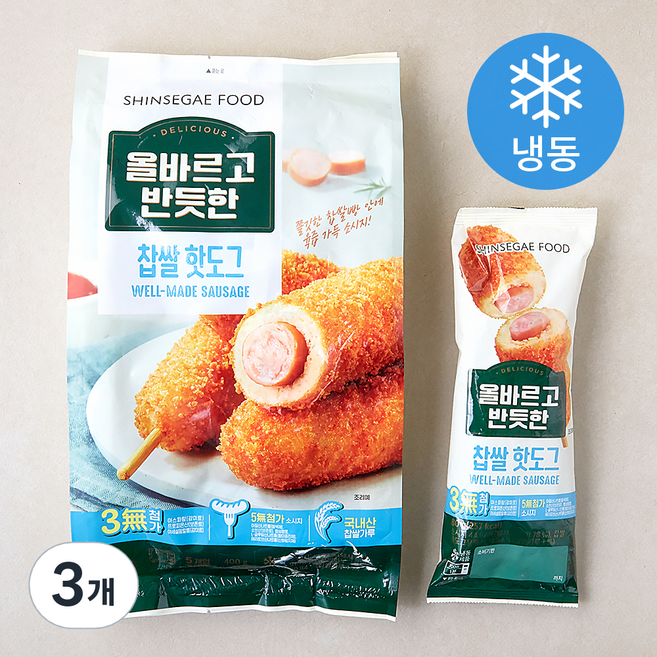 올바르고 반듯한 찹쌀 핫도그 (냉동), 80g, 5개입, 3개