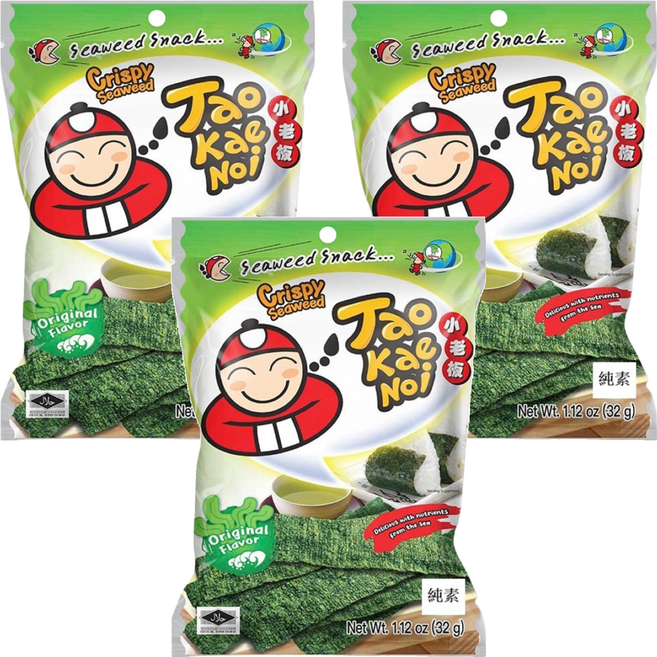 TAO KAE NOI 小老板 厚片海苔 原味, 32g, 3包