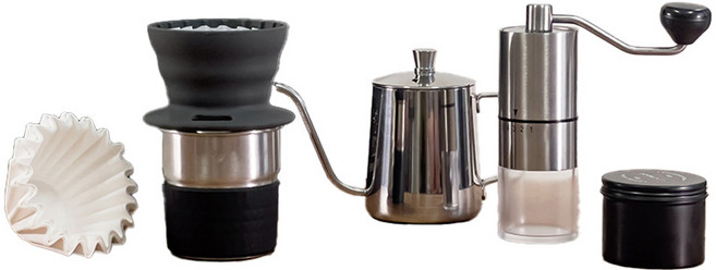 ANTIAN 手沖咖啡禮盒套組, 1組, 磨豆機 + 手沖壺 + 折疊濾杯 + 咖啡杯 + 咖啡豆罐, 600ml