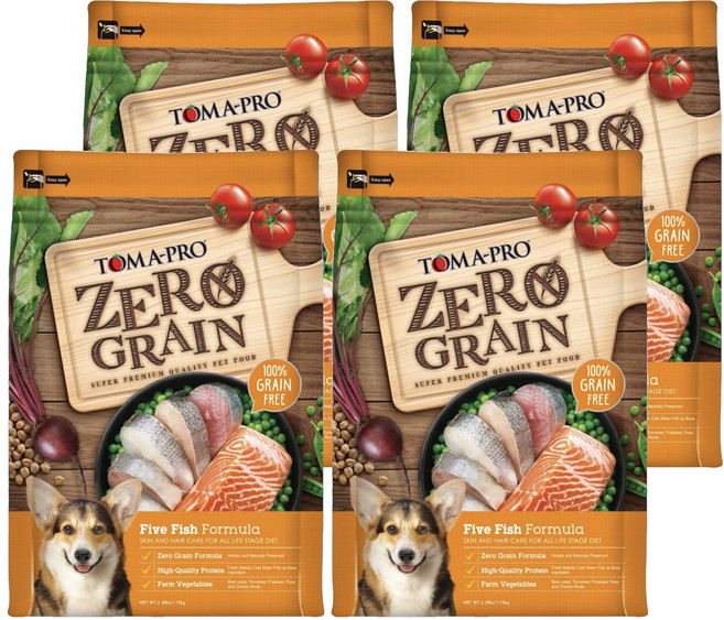 TOMA-PRO 優格 全齡犬 零穀 乾飼料, 1.13kg, 4袋, 5種魚