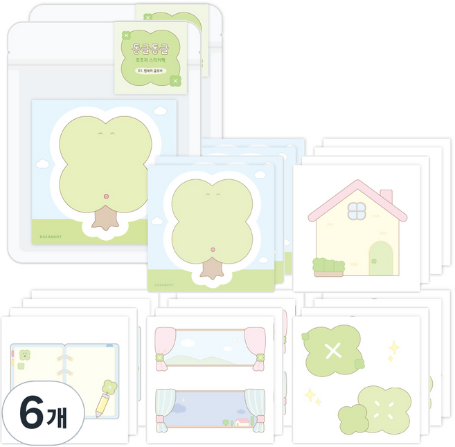 대시앤도트 동글동글 데코 모조지 스티커팩, 01 행복해 클로버, 6개