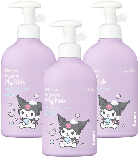 그린핑거 마이키즈 프레쉬 산리오 쿠로미 키즈 바디워시 그린향, 320ml, 3개