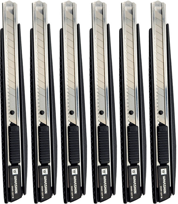 화신 알루미늄 바디 커터칼 소 9mm KN-214, 혼합색상, 6개