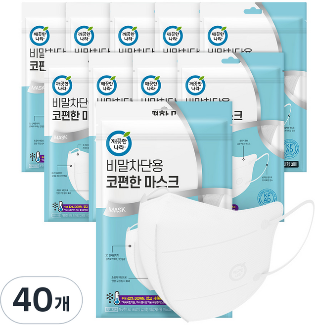 깨끗한나라 비말차단용 코편한 마스크 대형 KF-AD, 3개입, 40개, 흰색