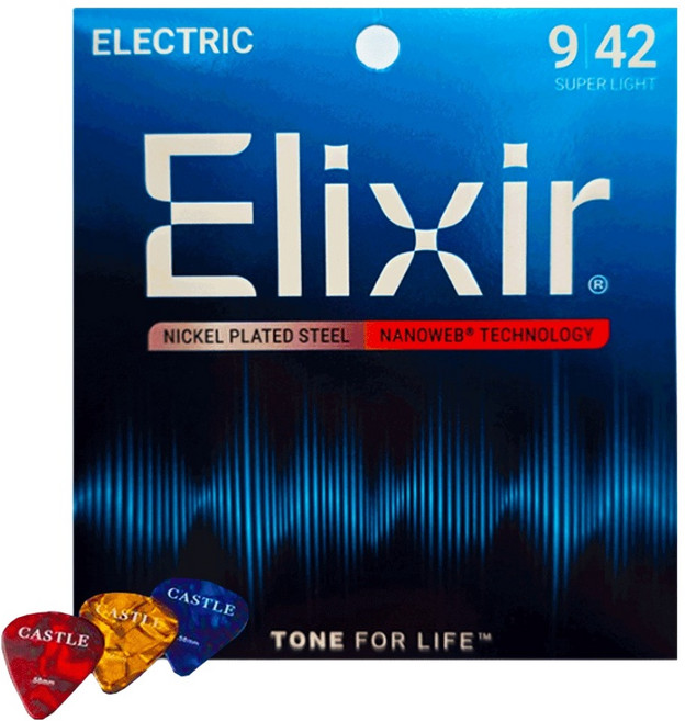 엘릭서 나노웹 일렉 베이스 니켈 플레이트 기타줄 12002 + 캐슬 픽크 3p, 슈퍼라이트, 1개