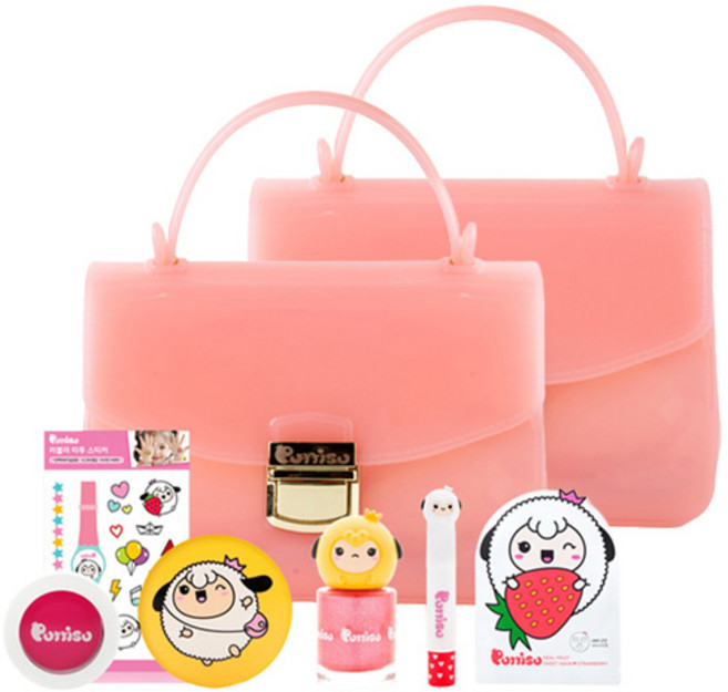 뿌띠슈 매력만점 백 세트 2, 크리미 블러셔 + 선쿠션 + 블링팡팡 네일 + 립크레용 + 타투스티커 + 시트마스크 + 뿌띠슈 백, 2세트