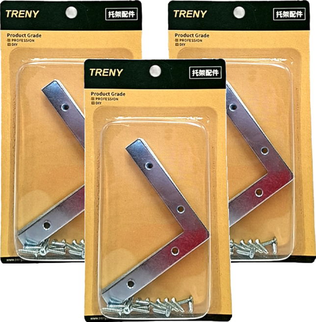 TRENY 扁平直角托架 4件組, 3組, 銀色