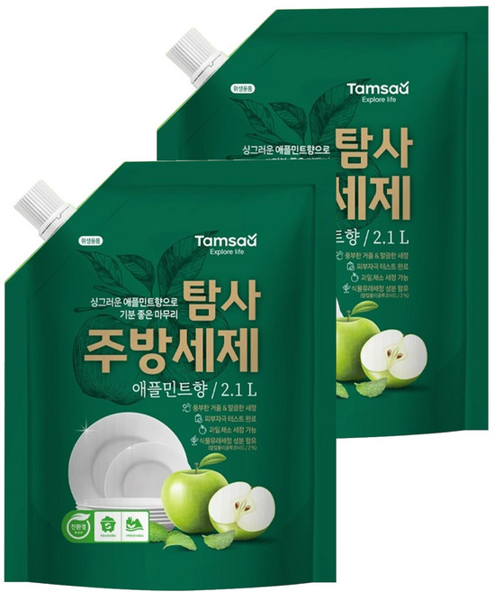 Tamsaa 蔬果碗盤清潔精補充包 蘋果薄荷香, 2.1L, 2包