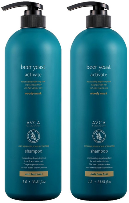 AVCA 啤酒酵母頭皮護理健髮洗髮精 木質麝香, 1L, 2瓶