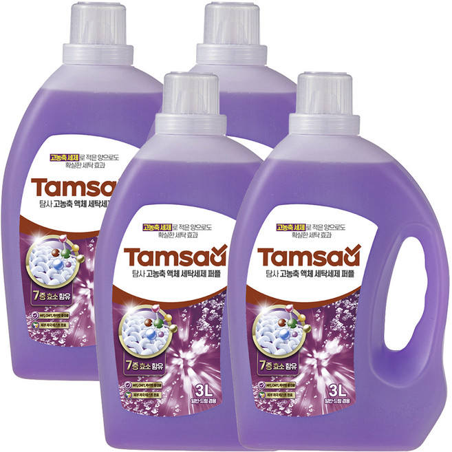 탐사 고농축 액체 세탁 세제 퍼플, 3L, 4개
