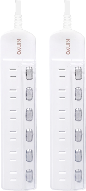 Kinyo 延長線 6開6插2孔 CG266-6, 1.8m, 白色, 2條