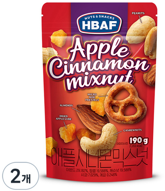 HBAF HBAF堅果與零食 蘋果肉桂混合堅果, 190g, 2個