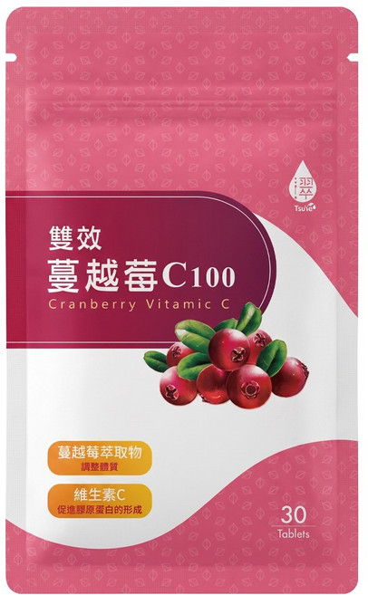 Tsuie 日濢 雙效蔓越莓 C100, 30顆, 750mg, 1包