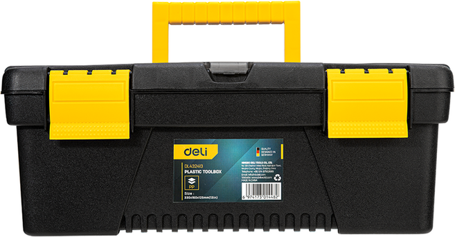 델리툴즈 휴대용 플라스틱 듀얼 스토리지 125mm 공구 보관 툴박스 블랙 옐로우 EDL432413, 1개