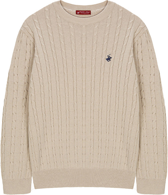 비버리힐스폴로클럽 남녀공용 꽈배기 라운드넥 긴팔 면 니트 CPN7T81